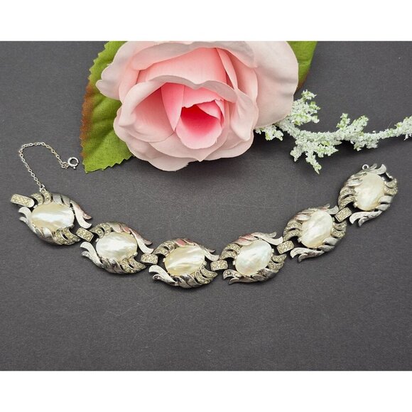 Rare 50's Crown Trifari Fantasia Series Bracelet MOP Silver Tone Alfred Philippe - Picture 6 of 12